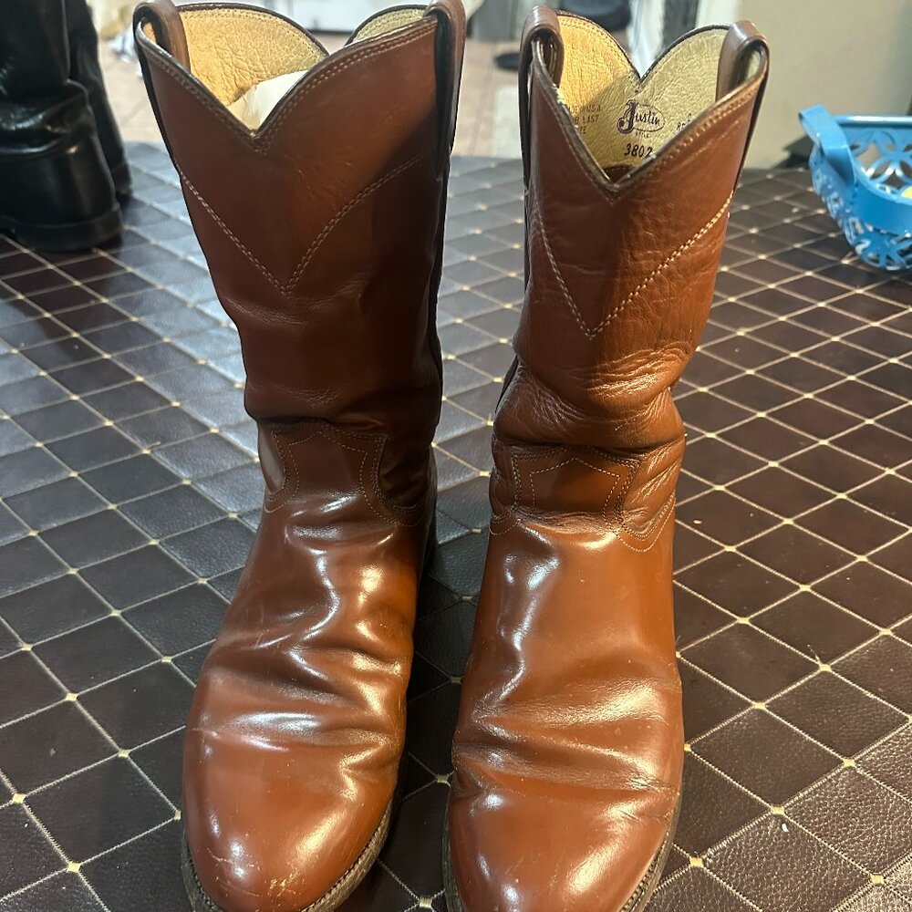 Vintage Justin Roper Cowboy Boots – Style 3802 – Men’s Size 8E – Chestnut Brown